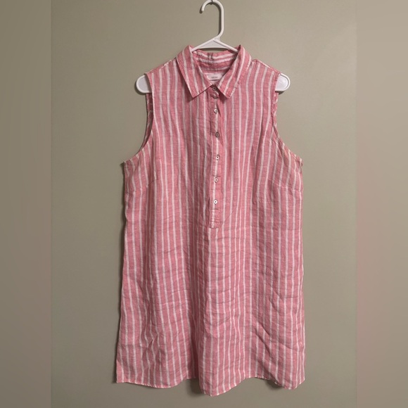 C&C California Tunic Shirt Dress Size 1X 100% Linen Muted Red Stripe Shift - Picture 1 of 5